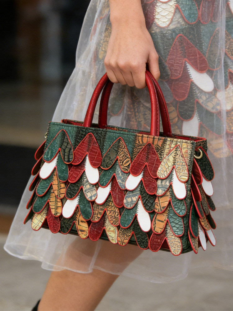 Womens Patchwork Leather Handbag Boho Crossbody Bag