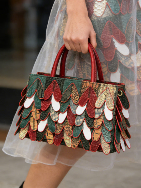 Womens Patchwork Leather Handbag Boho Crossbody Bag