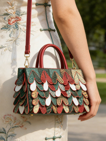 Womens Patchwork Leather Handbag Boho Crossbody Bag