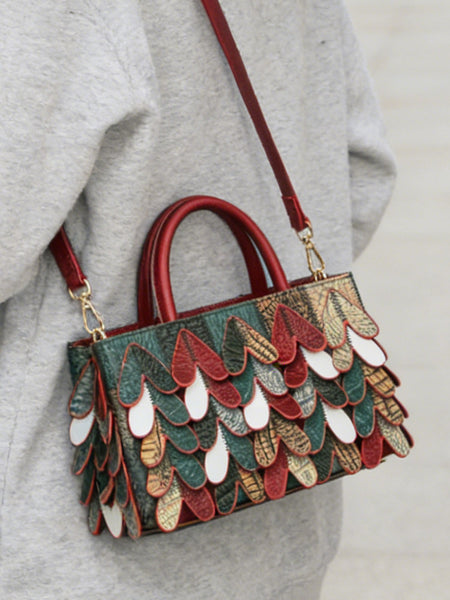 Womens Patchwork Leather Handbag Boho Crossbody Bag