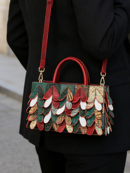 Womens Patchwork Leather Handbag Boho Crossbody Bag