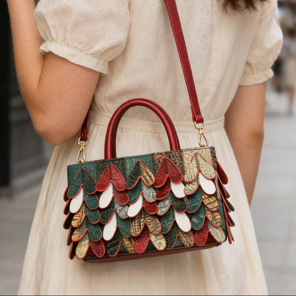 Womens Patchwork Leather Handbag Boho Crossbody Bag Cool