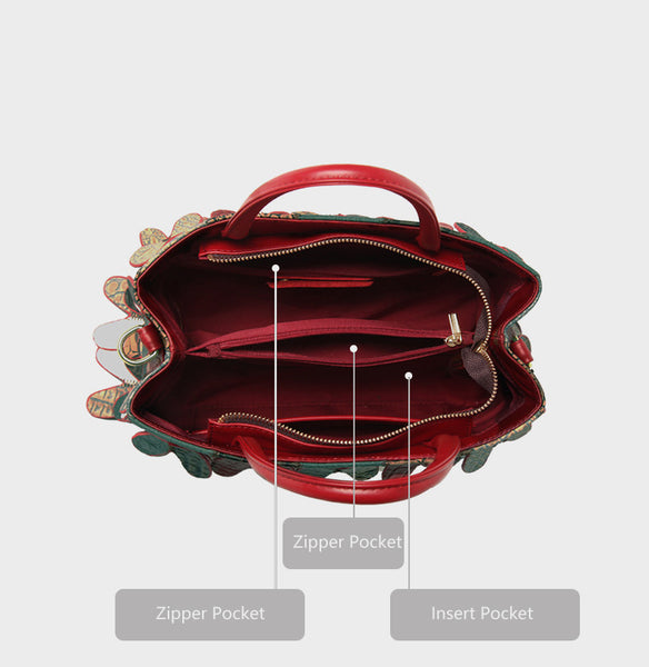 Womens Patchwork Leather Handbag Boho Crossbody Bag Inside