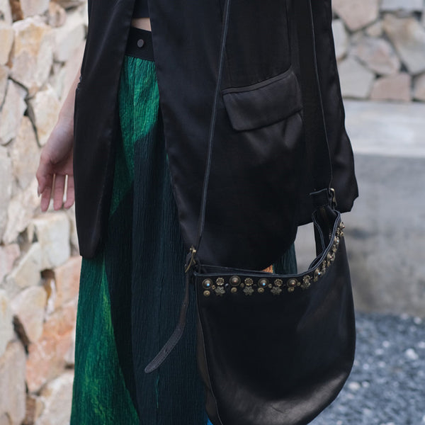 Womens Rivet Studded Small Leather Shoulder Bag Black Crossbody Bags For Women