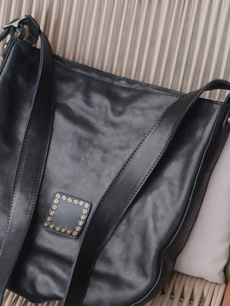 Womens Rivet Studded Small Leather Shoulder Bag Black Crossbody Bags For Women Back