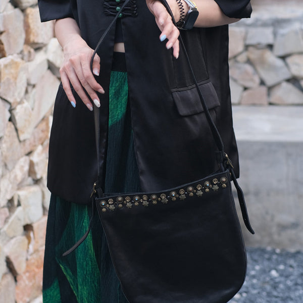 Womens Rivet Studded Small Leather Shoulder Bag Black Crossbody Bags For Women Badass