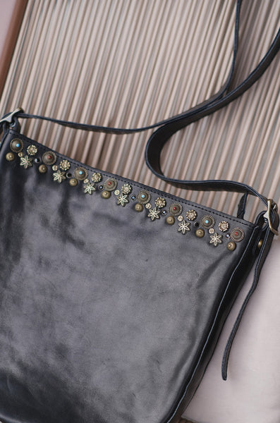 Womens Rivet Studded Small Leather Shoulder Bag Black Crossbody Bags For Women Chic