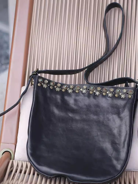 Womens Rivet Studded Small Leather Shoulder Bag Black Crossbody Bags For Women Classy