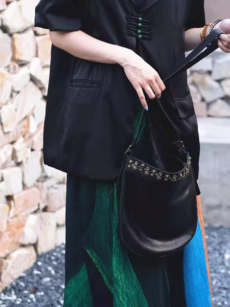 Womens Rivet Studded Small Leather Shoulder Bag Black Crossbody Bags For Women Cool