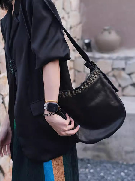 Womens Rivet Studded Small Leather Shoulder Bag Black Crossbody Bags For Women Fashion