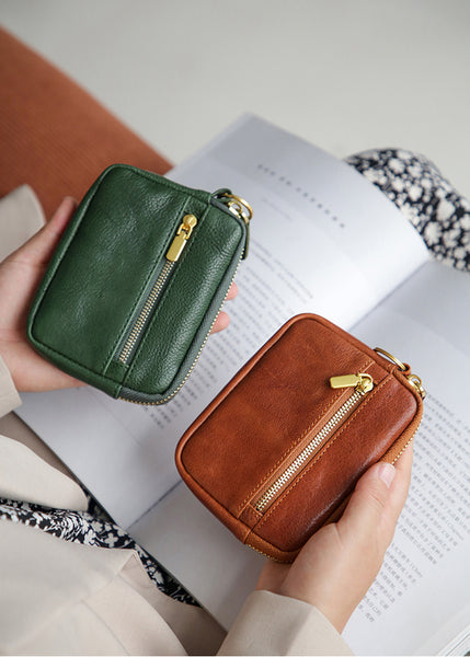 Womens Small Card And Coin Holder Purse Genuine Leather Wallets For Ladies Casual