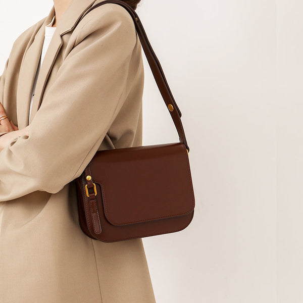 Elegant Womens Flap Crossbody Bag Brown Shoulder Bag