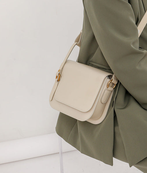 Sleek Womens White Leather Crossbody Bag Shoulder Purse