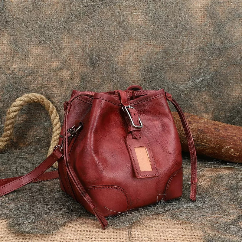 Vintage Womens Small Leather Crossbody Purse Red Shoulder Bag
