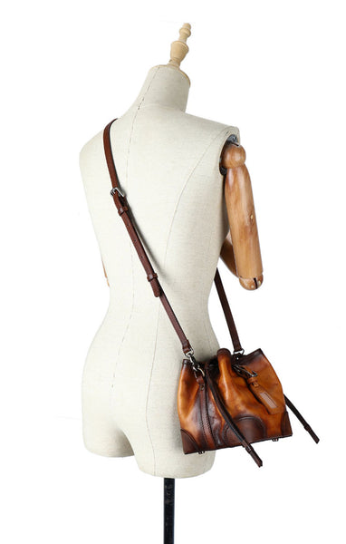 Womens Small Leather Shoulder Bag Leather Bucket Bag
