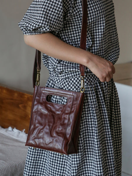 Womens Small Vegetable Tanned Leather Underarm Bag Vertical Handbag and Crossbody Bag Badass