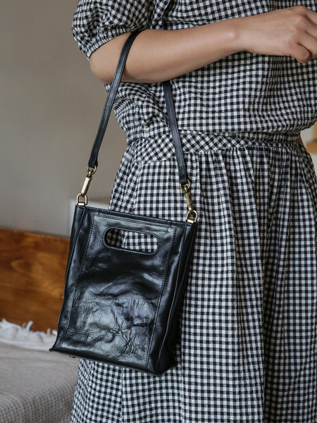 Vintage Vegetable Tanned Leather Underarm Bag for Women Shoulder Bag