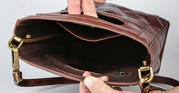 Womens Small Vegetable Tanned Leather Underarm Bag Vertical Handbag and Crossbody Bag Capacity