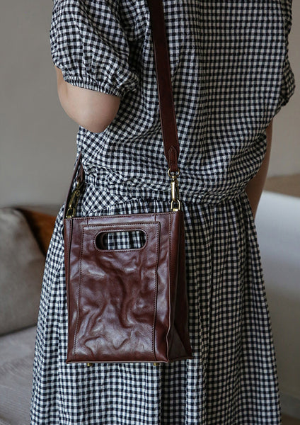 Womens Small Vegetable Tanned Leather Underarm Bag Vertical Handbag and Crossbody Bag Classic