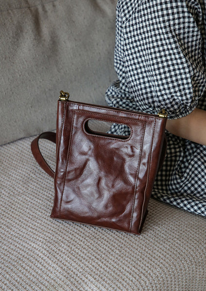 Womens Small Vegetable Tanned Leather Underarm Bag Vertical Handbag and Crossbody Bag Fashionable