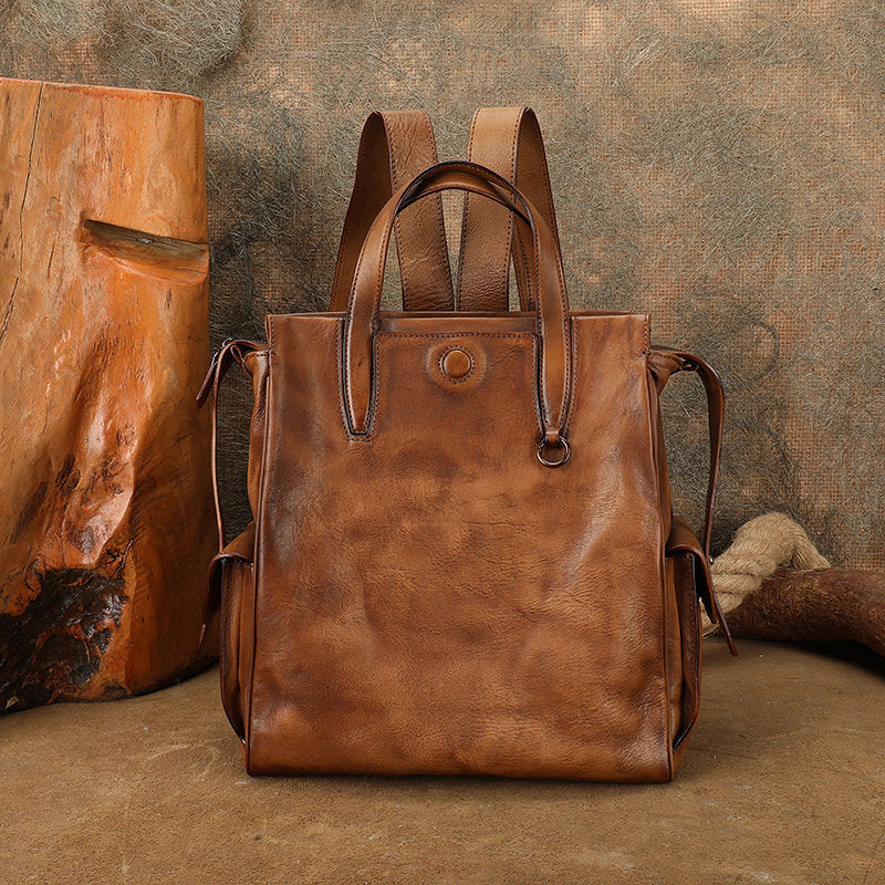 Womens Small Vintage Leather Backpack Bag Travel Tote Backpack Purse