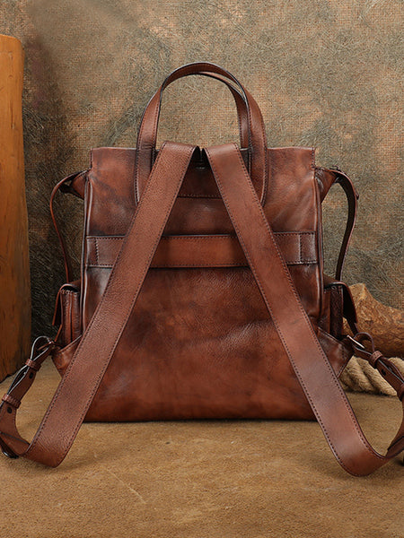 Womens Small Vintage Leather Backpack Bag Travel Tote Backpack Purse Back