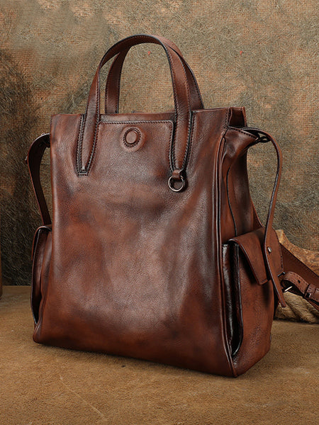 Vintage Leather Backpack Women Large Everyday Travel Backpack Purse