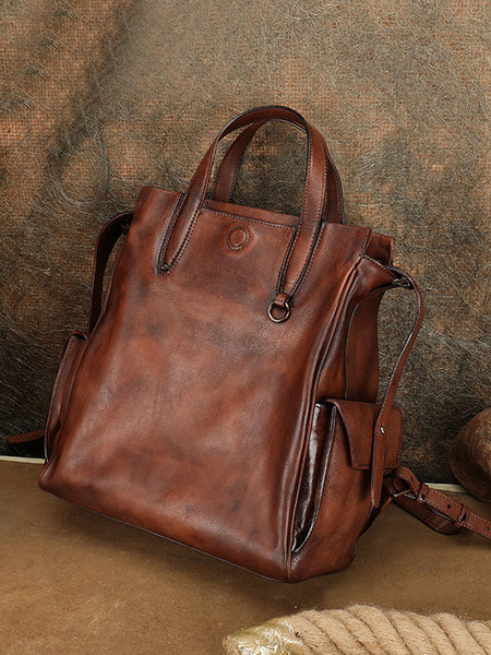 Womens Small Vintage Leather Backpack Bag Travel Tote Backpack Purse Brown
