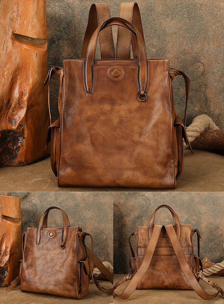 Womens Small Vintage Leather Backpack Bag Travel Tote Backpack Purse Casual