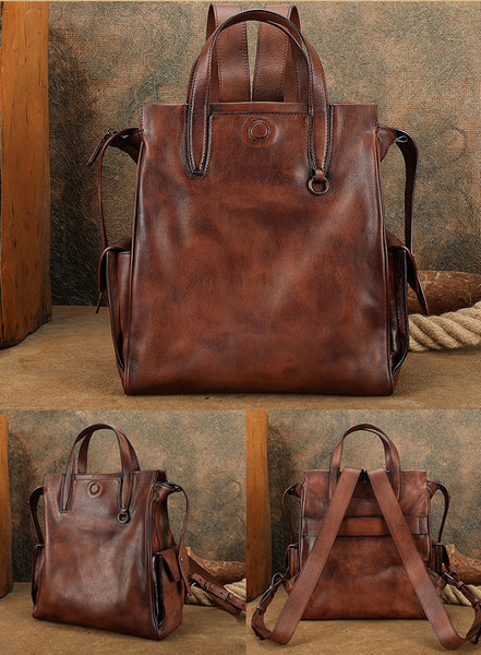 Womens Small Vintage Leather Backpack Bag Travel Tote Backpack Purse Chic