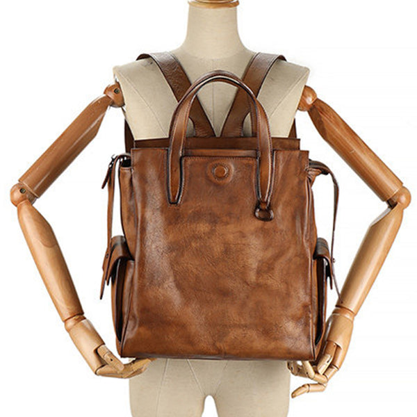 Womens Small Vintage Leather Backpack Bag Travel Tote Backpack Purse