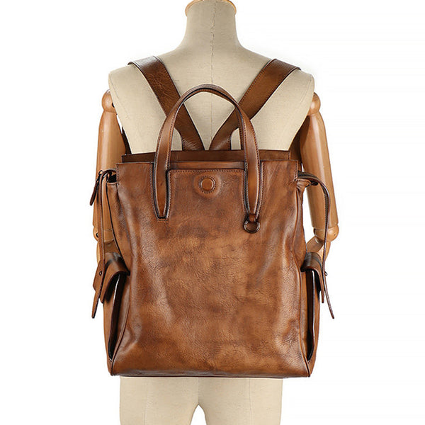 Womens Small Vintage Leather Backpack Bag Travel Tote Backpack Purse Cowhide