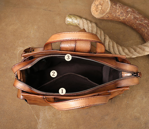 Womens Small Vintage Leather Backpack Bag Travel Tote Backpack Purse Inside