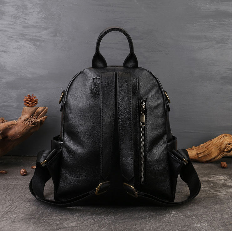 black leather backpack for school Women's Small Vintage Leather Backpack Genuine Cowhide Bag –  igemstonejewelry