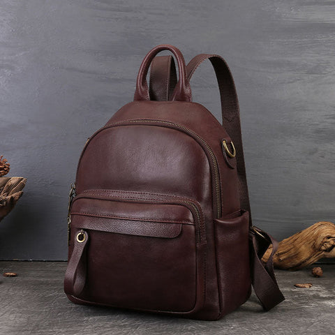 Small Genuine Leather Backpack for Women Vintage Convertible Shoulder Bag