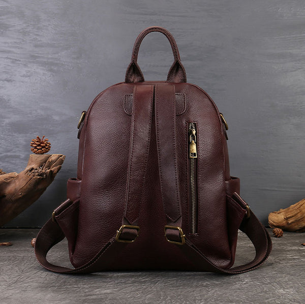 Womens Small Vintage Leather Backpack Full Grain Cowhide Shoulder Bag Cowhide
