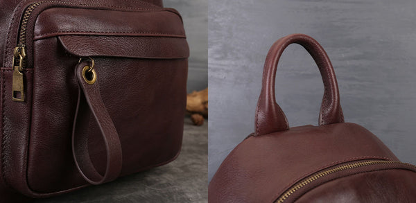 Womens Small Vintage Leather Backpack Full Grain Cowhide Shoulder Bag Durable