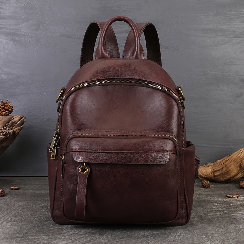 Womens Small Vintage Leather Backpack Full Grain Cowhide Shoulder Bag Fashion
