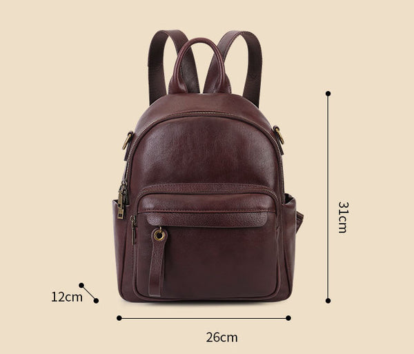 Womens Small Vintage Leather Backpack Full Grain Cowhide Shoulder Bag Gift-idea
