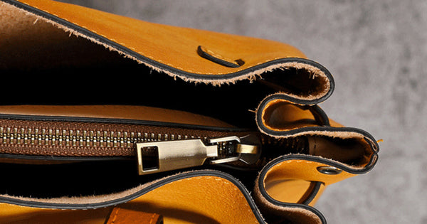 Womens Vegetable Tanned Leather Bucket Bag, Hand-Dyed Genuine Leather Shoulder Bag Elegant