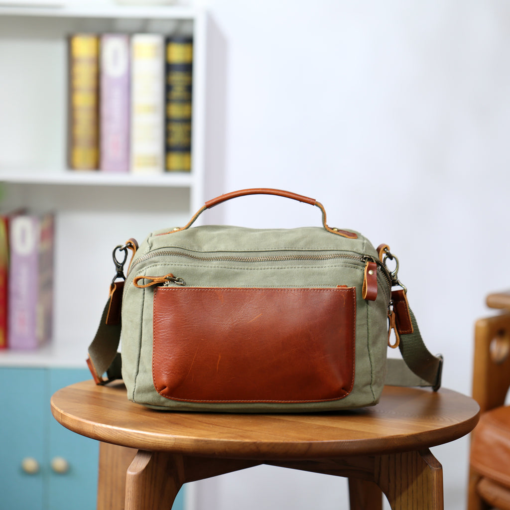 Womens Vintage Canvas Leather Crossbody Bag Small Box Handbag Casual