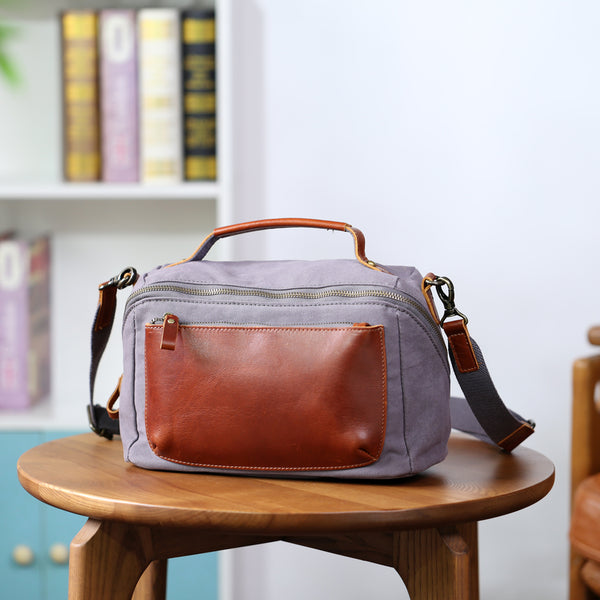 Womens Vintage Canvas Leather Crossbody Bag Small Box Handbag Cool