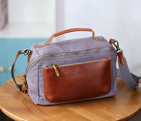 Womens Casual Canvas Leather Small Handbag Crossbody Bag