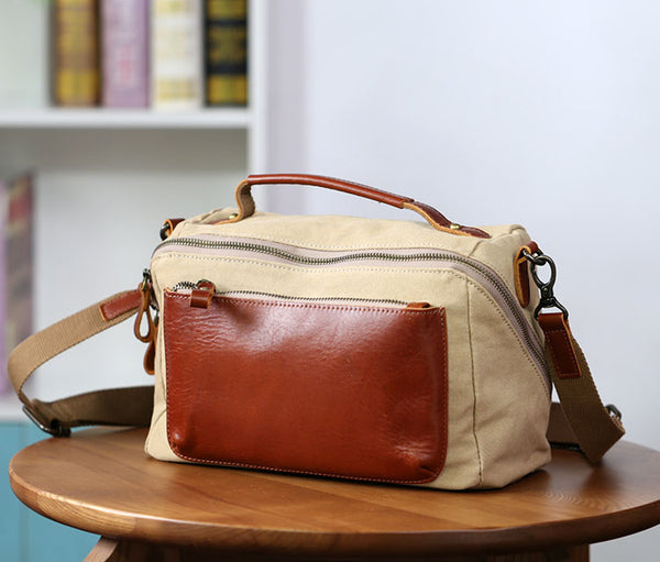 Womens Vintage Canvas Leather Crossbody Bag Small Box Handbag