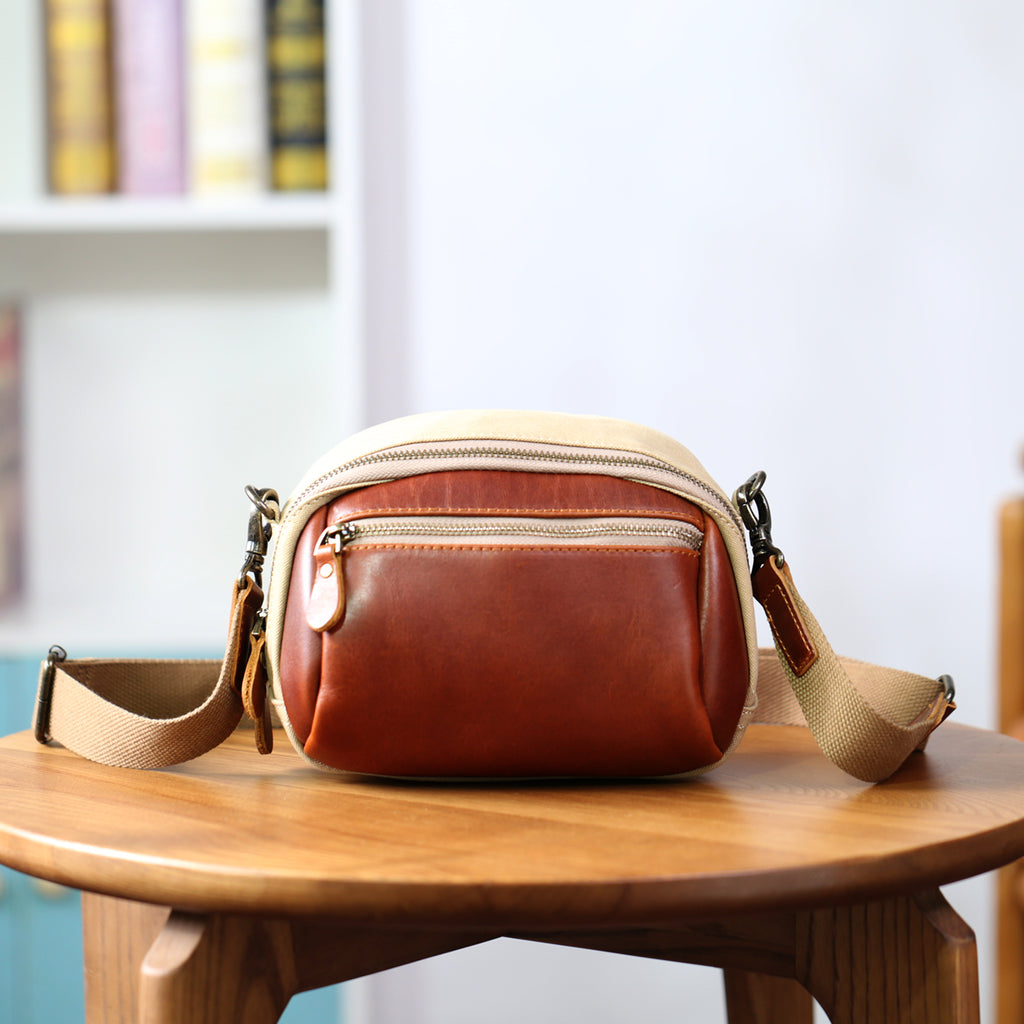 Womens Vintage Canvas and Leather Mini Crossbody Bag Shoulder Bag Affordable