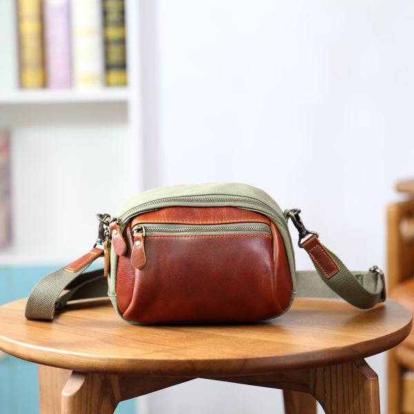Womens Vintage Canvas and Leather Mini Crossbody Bag Shoulder Bag Badass