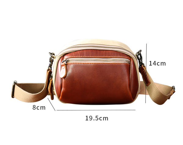 Womens Vintage Canvas and Leather Mini Crossbody Bag Shoulder Bag Casual