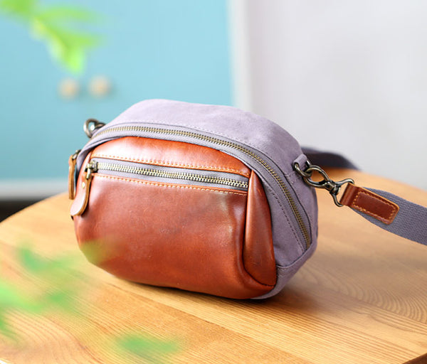 Retro Canvas Leather Shoulder Bag Mini Crossbody for Women