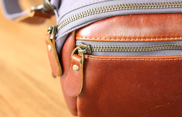 Womens Vintage Canvas and Leather Mini Crossbody Bag Shoulder Bag Cowhide