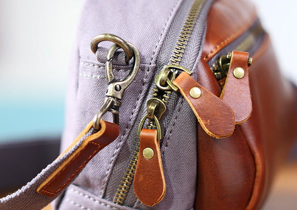 Womens Vintage Canvas and Leather Mini Crossbody Bag Shoulder Bag Details